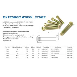 HARDRACE EXTENDED WHEEL STUDS M12XP1.5 20PC SET Toyota GR Yaris 20+