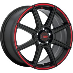 Motegi MR142 Alloy Wheel 18x8 ET35 5x114~5x100 Matte Black Red Racing Stripe 72.56mm