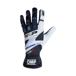 OMP KS-3 Karting Gloves Black/White/Blue - Childs Size 4