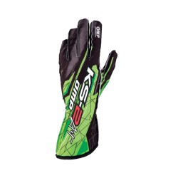 OMP KS-2 Art Printed Karting Gloves Black/Green - Childs Size 4